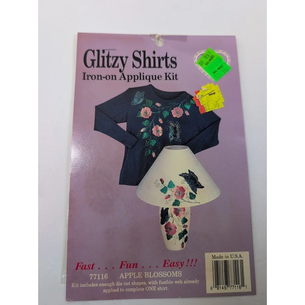 VINTAGE GLITZY SHIRTS IRON ON APPLIQUE KIT APPLE BLOSSOMS METALLIC 77116 DIE CUT